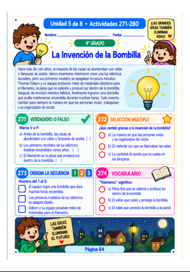 Actividad de comprensión lectora de 4º grado