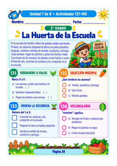 Actividad de comprensión lectora de 2º grado